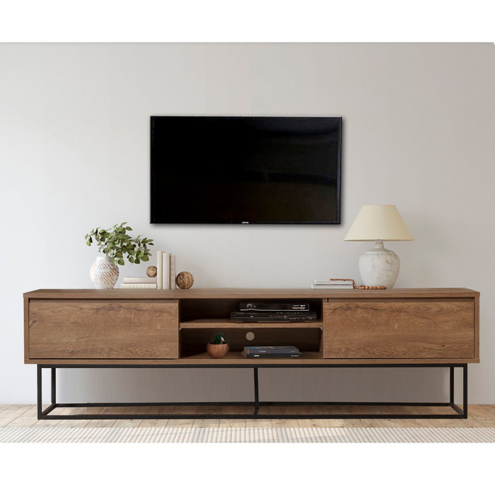 Hanah Home Soporte TV Rodez 180 cm, Moderno y Elegante con Amplio Almacenamiento, Nogal y Negro